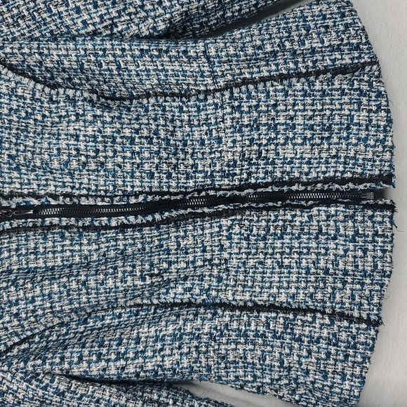 WHBM Blazer Jacket Tweed Full Zip Collared Lined Poly Acrylic Blue Womens 0 - Picture 3 of 10